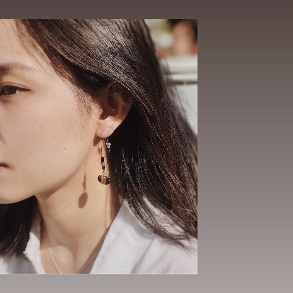 Nature Citrine smoky quartz Crystal Drop Earrings
